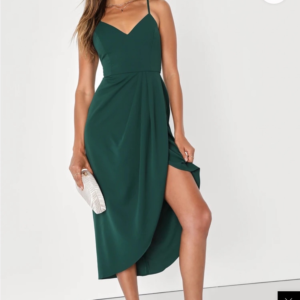 Reinette Dark Green Midi Dress Lulus
